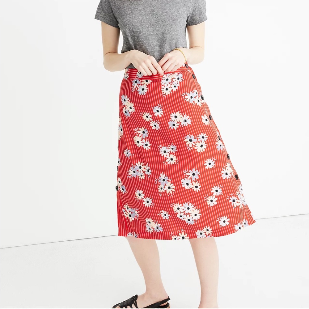 madewell print midi skirt size 0